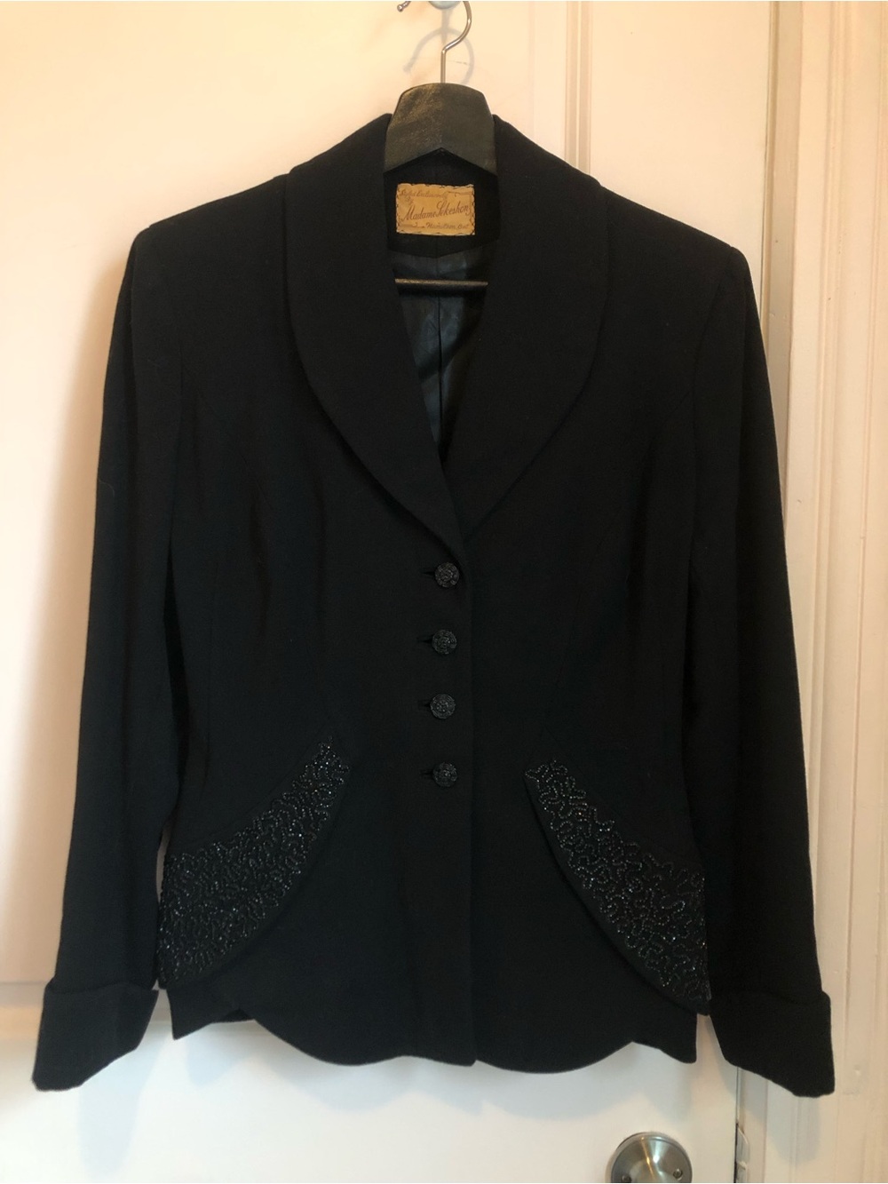 Vintage 1950s Black Blazer Wool Coat Couture